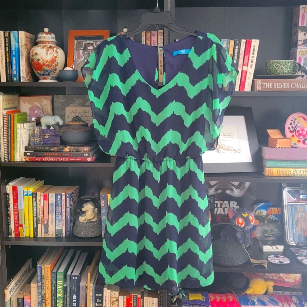 Buttons Green and Blue Chevron Dress
